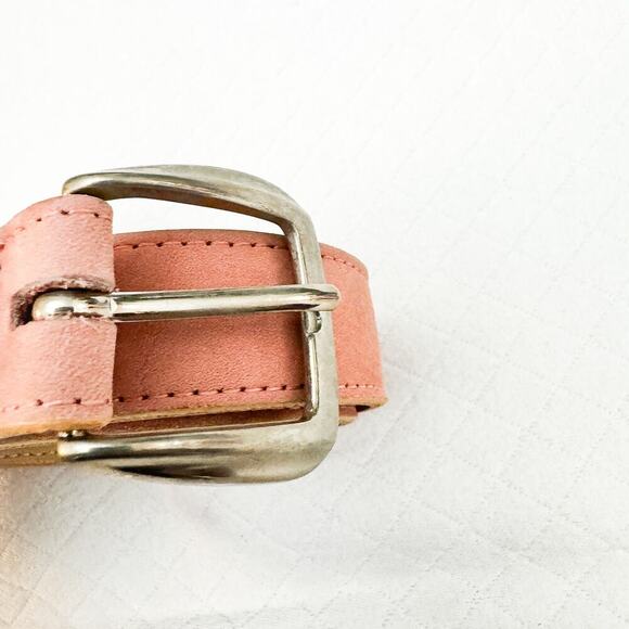 Talbots Rose Pink Tan Leather Belt Silver Buckle Size Medium - Picture 5 of 5